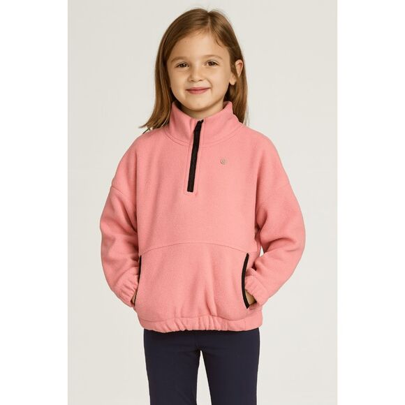 NEW BALANCE Girls’ Pink Fleece Quarter-Zip Pullover – Soft Warm Cozy Sweatshirt - Picture 1 of 6